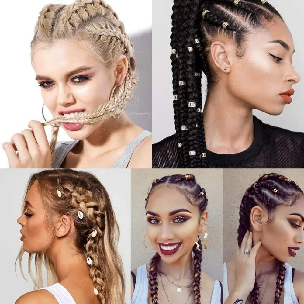 3 Boxes Hair Jewelry Accessories Charms for Braids Dreadlocks, Gold Silver Shell